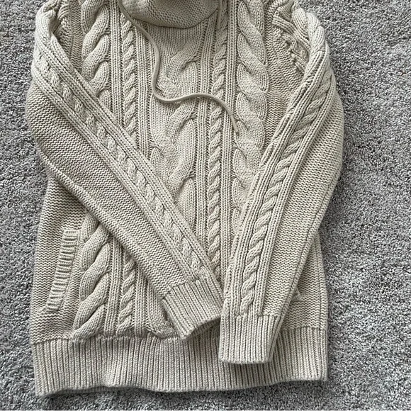 L.L. Bean Beige Cable Knit Turtleneck Sweater - Picture 6 of 15